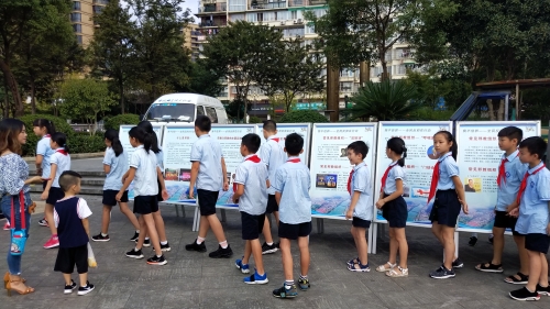 学生参观反邪展板 学生参观反邪展板