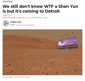 ▲美国《地铁时报》2019年2月26日的一则报道配图，讽刺“法轮功”为其“神韵演出”打的广告铺天盖地，甚至打到了火星上(1).jpg